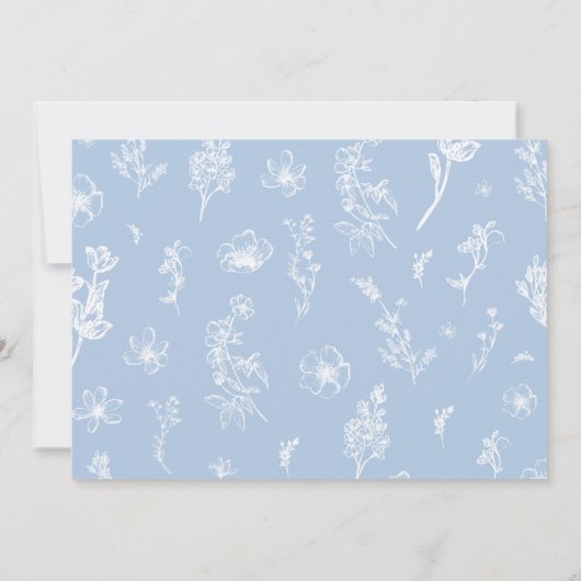 ダスティーエレガントブルーフローラブライダルシャワー サンキューカード (裏面)