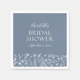 ダスティーエレガントブルーフローラブライダルシャワー スタンダードカクテルナプキン