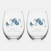 ダスティーエレガントブルーフローラブライダルシャワー ステムなしワイングラス (正面)