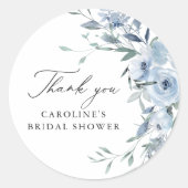 ダスティーエレガントブルーフローラブライダルシャワー ラウンドシール (正面)