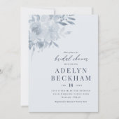 ダスティーエレガントブルーフローラブライダルシャワー 招待状 (正面)