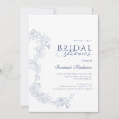 ダスティーエレガントブルーフローラブライダルシャワー 招待状 (正面)
