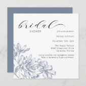 ダスティーエレガントブルーフローラブライダルシャワー 招待状 (正面/裏面)