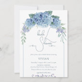 ダスティーエレガントブルーフローラブライダルシャワー 招待状 (正面)