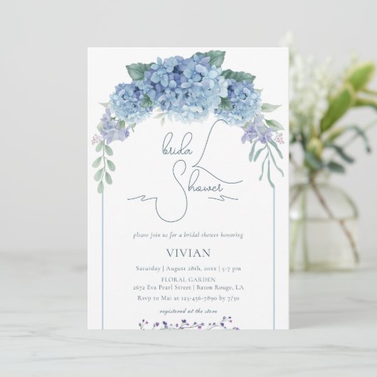 ダスティーエレガントブルーフローラブライダルシャワー 招待状 (スタンド正面)