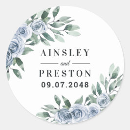 ダスティーエレガントブルーフローラボー素朴ホバラ結婚ズ ラウンドシール