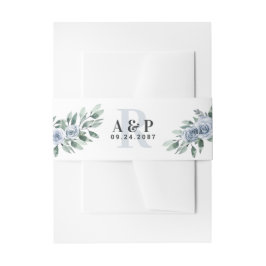 ダスティーエレガントブルーフローラボー素朴ホバラ結婚ズ 招待状ベリーバンド