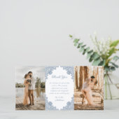 ダスティーエレガントブルーフローラレース結婚の写真 サンキューカード (スタンド正面)