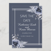 ダスティーエレガントブルーフローラ保存日付 招待状 (正面/裏面)