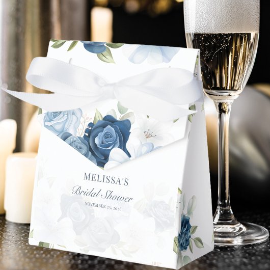 ダスティーエレガントブルーフローラ素朴ブライダルシャワー フェイバーボックス