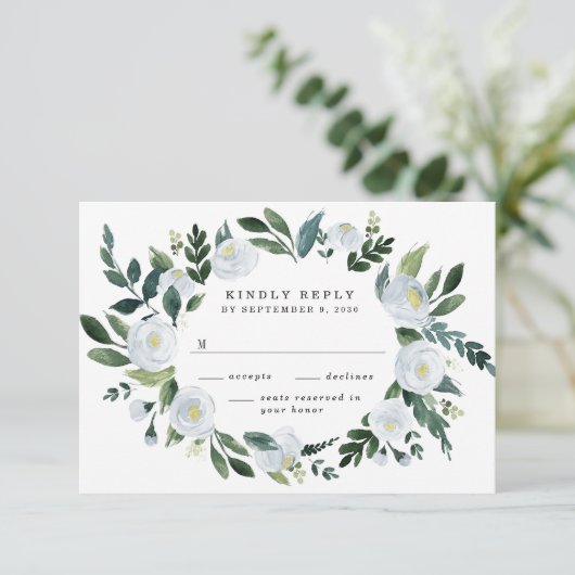 ダスティーエレガントブルーフローラ素朴庭園の結婚式 出欠カード (スタンド正面)