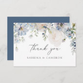 ダスティーエレガントブルーフローラ結婚ズサンキューカード サンキューカード (正面/裏面)