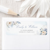 ダスティーエレガントブルーフローラ結婚ズ差出人住所 ラベル (インサイチュ)