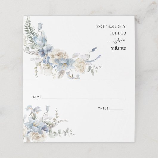 ダスティーエレガントブルーフローラ結婚ズ座席表 プレイスカード (外部開封)