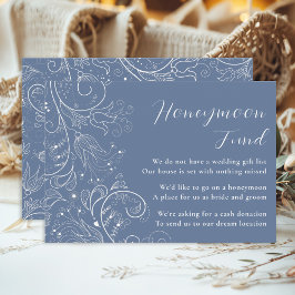 ダスティーエレガントブルーフローラ結婚ズ新婚旅行ファンド エンクロージャーカード