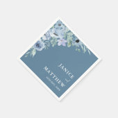ダスティーエレガントブルーフローラ結婚ズ スタンダードカクテルナプキン (角)