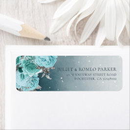 ダスティーエレガントブルーフローラ結婚ズ ラベル