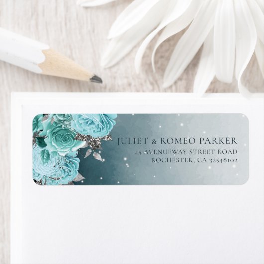 ダスティーエレガントブルーフローラ結婚ズ ラベル (インサイチュ)