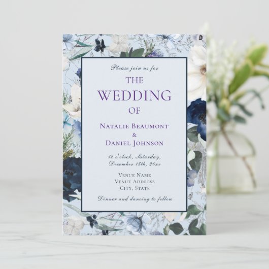 ダスティーエレガントブルーフローラ結婚ズ 招待状 (スタンド正面)