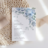 ダスティーエレガントブルーフローラ結婚式招待状 招待状