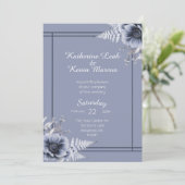 ダスティーエレガントブルーフローラ結婚式招待状 招待状 (スタンド正面)