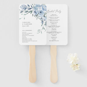 ダスティーエレガントブルーフローラ結婚式 プログラム ハンドファン