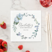 ダスティーエレガントブルーフローラ60th誕生日カスタム スタンダードランチョンナプキン (インサイチュ)