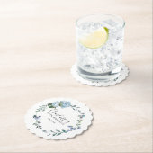 ダスティーエレガントブルーフローラ60th誕生日カスタム ペーパーコースター (インサイチュ)