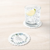 ダスティーエレガントブルーフローラ80th誕生日カスタム ペーパーコースター (インサイチュ)