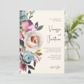 ダスティーエレガントブルーブルゴーニュアイボリーフローラ 招待状 (スタンド正面)