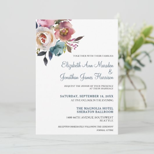 ダスティーエレガントブルーブルゴーニュフローラ結婚ズ 招待状 (スタンド正面)