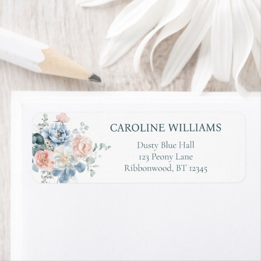 ダスティーエレガントブルーベビーシャワー差出人住所 ラベル (インサイチュ)