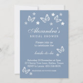 ダスティーエレガントブルーホワイトバタフライブライダルシャワー 招待状 (正面)