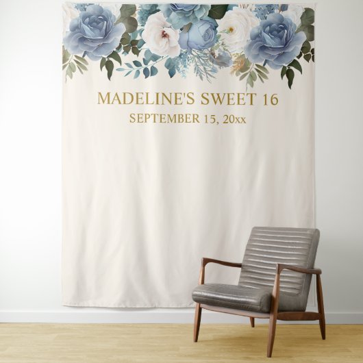 ダスティーエレガントブルーホワイトフローラ甘い16写真 タペストリー (インサイチュ)