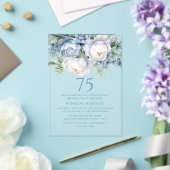 ダスティーエレガントブルーホワイトフローラ75th誕生日 アクリル招待状 (インサイチュ (ウェディング))