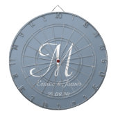 ダスティーエレガントブルーホワイトモノグラムイニシャル名 ダーツボード (正面)