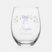 ダスティーエレガントブルーボウ名のブリデスメイド提案 ステムなしワイングラス (正面)
