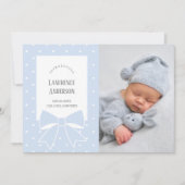 ダスティーエレガントブルーボウ男の赤ちゃん2フォト誕生 案内状 (正面)