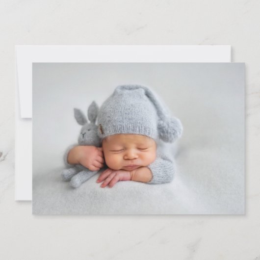 ダスティーエレガントブルーボウ男の赤ちゃん2フォト誕生 案内状 (裏面)