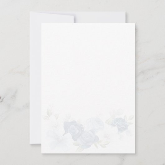 ダスティーエレガントブルーボタニカルフローラブライダルシャワー 招待状 (裏面)