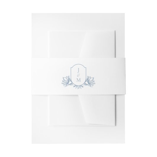 ダスティーエレガントブルーボタニカルモノグラムクレスト 招待状ベリーバンド (正面例)
