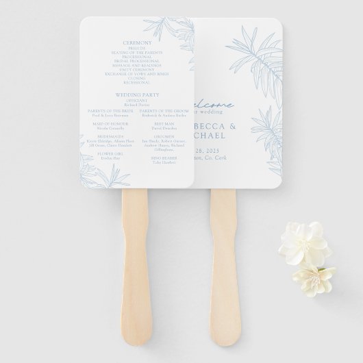 ダスティーエレガントブルーボタニカル服務命令 ハンドファン (正面&裏面)