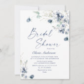 ダスティーエレガントブルーボホウィンターブライダルシャワー 招待状 (正面)
