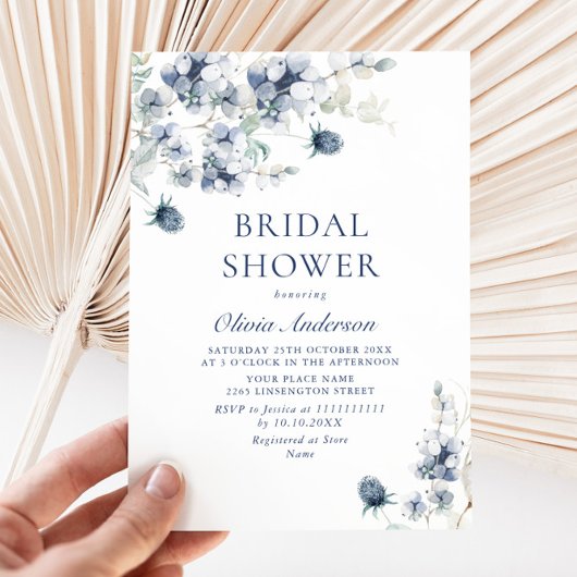ダスティーエレガントブルーボホウィンターブライダルシャワー 招待状