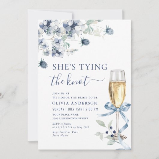 ダスティーエレガントブルーボホウィンターブライダルシャワー 招待状 (正面)