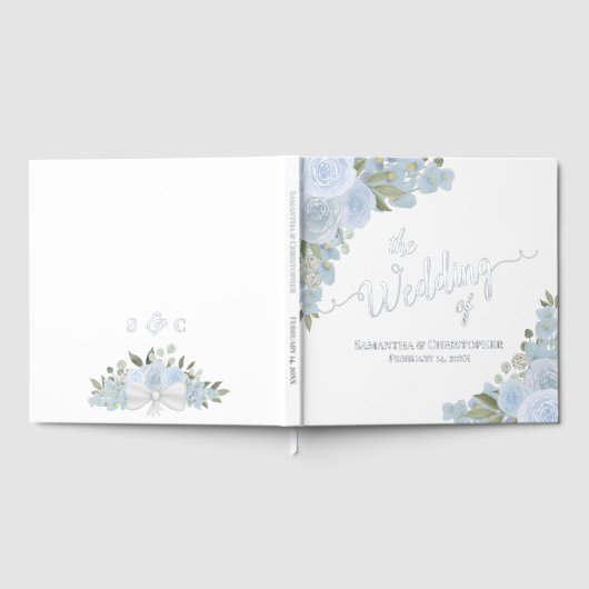 ダスティーエレガントブルーボホフローラフォイル結婚ズ ゲストブック (全面)
