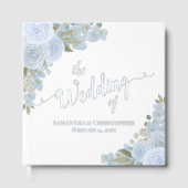 ダスティーエレガントブルーボホフローラフォイル結婚ズ ゲストブック (正面)