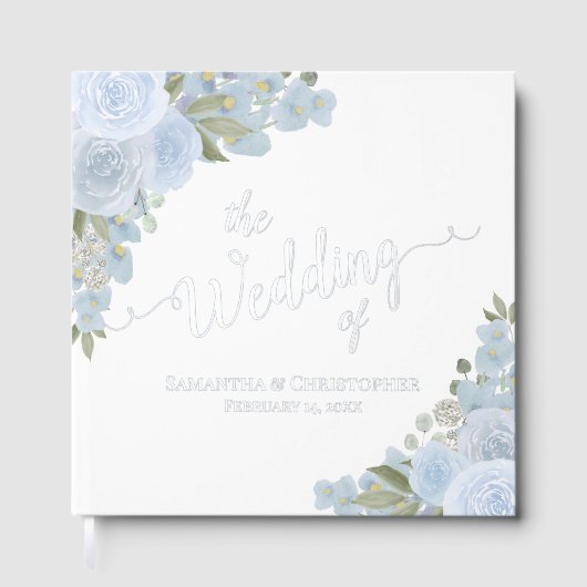 ダスティーエレガントブルーボホフローラフォイル結婚ズ ゲストブック (正面)
