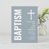 ダスティーエレガントブルーボーイズバプテスマ招待状 招待状 (スタンド正面)