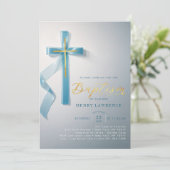 ダスティーエレガントブルーボーイバプテスマ招待状 招待状 (スタンド正面)